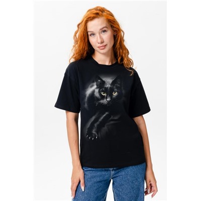 8506/1 Футболка женская оверсайз (Черный_кошка)