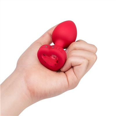 Красный анальный плаг с кристаллом-сердцем Vibrating Heart Shape Jewel Plug M-L