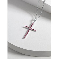 Подвеска-крест из серебра с нат.розовой шпинелью родированная 925 пробы п-035р615