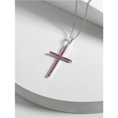 Подвеска-крест из серебра с нат.розовой шпинелью родированная 925 пробы п-035р615