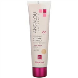 Andalou Naturals, 1000 роз, CC Color + Correct, для чувствительной кожи, SPF 30, чистый бежевый, 58 мл (2 жидк. унции)