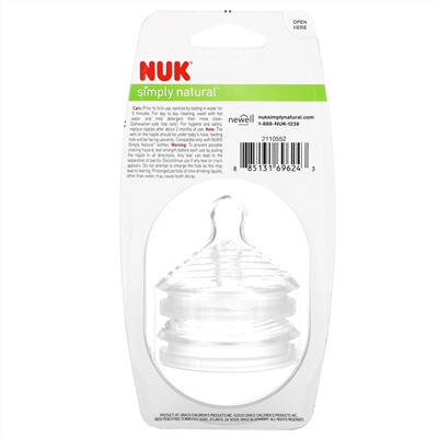 NUK, Simply Natural, Nipples, 6+ Months, Fast Flow, 2 Pack