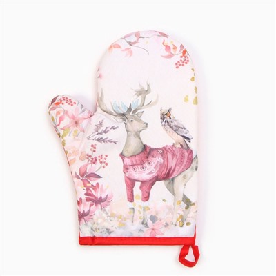 Набор новогодний подарочный «Доляна. Олень»: варежка-прихватка, лопатка силикон