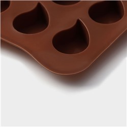 Форма для конфет и шоколада Доляна «Капелька», силикон, 21.5×10.4×1.3 см, 15 ячеек (2.3×3 см), коричневая