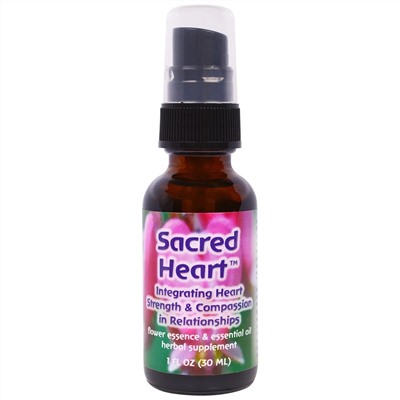 Flower Essence Services, "Священное сердце", цветочная эссенция с эфирным маслом, 1 жидкая унция (30 мл)