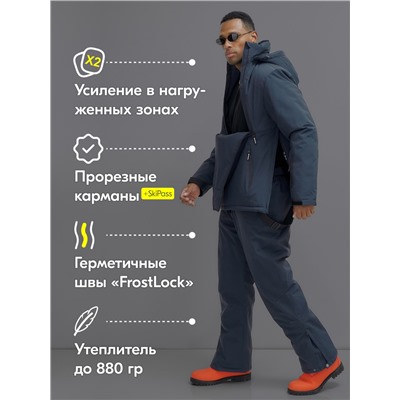 Горнолыжный костюм анорак мужской зимний темно-серого цвета 389TC