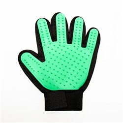 Перчатка-щетка для шерсти, на левую руку, с удлинёнными зубчиками, из неопрена, зелёная
