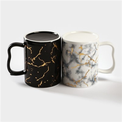 Набор кружек на металлической подставке «Мрамор», 2 предмета: 380 мл, керамика