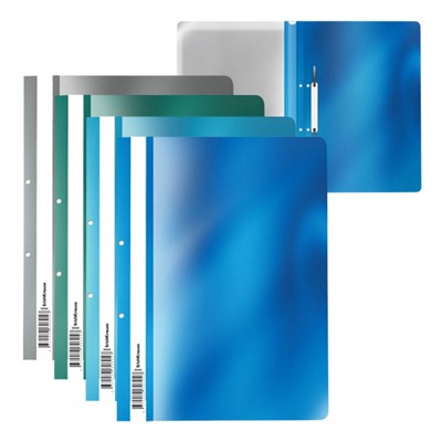 Скоросшиватель А4 пластиковый с перфорацией "Зеркало Ледяной металл" ассорти 53289 ErichKrause