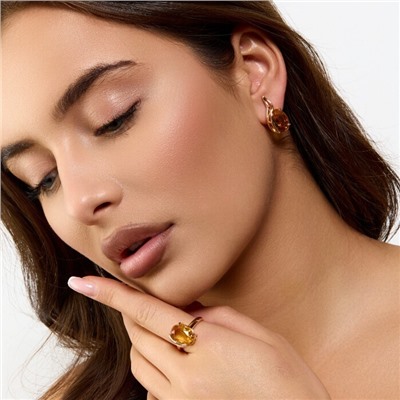 Комплект ювелирной бижутерии коллекция "Дубай" серьги и кольцо 17 р, покрытие позолота, вставка: стекло, цвет: желтый, арт.414.338-17