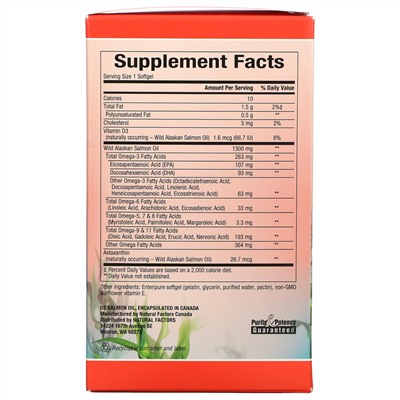 Natural Factors, 100% Wild Alaskan Salmon Oil, 1300 mg, 90 Enteripure Softgels