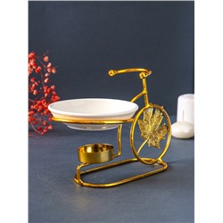 Аромалампа для эфирных масел «Золотой велосипед с листом», металл, керамика, 10×17.5×12 см