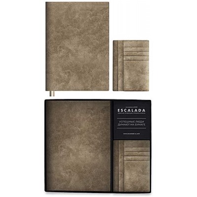 Подарочный набор Ежедневник недатированный А5+ 320 стр. "Фланстэр.Бежевый" + картхолдер кожзам 70568 Феникс