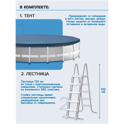 УЦЕНКА Бассейн каркасный INTEX Prism Frame 26756NP, 610×132 см, фильтр-насос, лестница, тент, подстилка, круглый