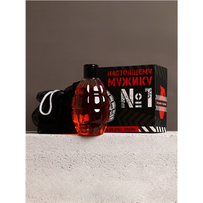 Подарочный набор косметики «Настоящему мужику», гель для душа 250 мл и мочалка для тела, HARD LINE