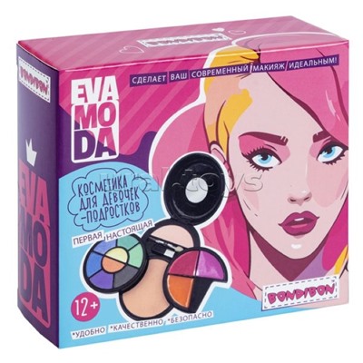 Набор детской декор. косметики Eva Moda, BOX 11,7х10,5х4,2 см; тени для век-8 шт.(7,84г), блеск для губ-3шт.(4,8г), румяна-1шт.(4г), пудра-1шт.(7,2г), аппликатор-2шт., зеркало-1шт.,