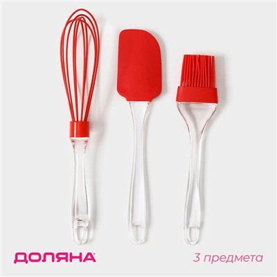 Набор для выпечки Доляна «Лёд. Макси», 3 предмета: лопатка 24 см, кисть 22 см, венчик 26 см, красный