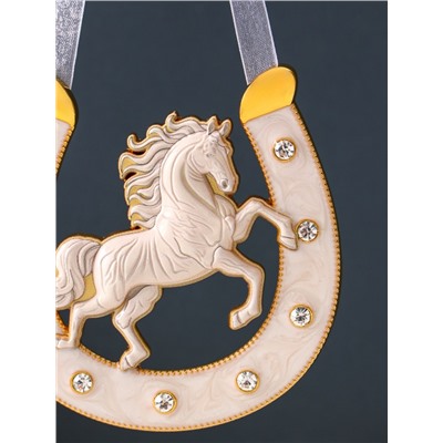 Подкова-оберег «Лошадь белая», панно на стену, 10.5×10.5×0.05 см, эмаль, стразы