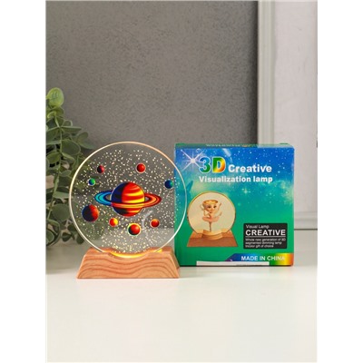 Световая фигурка стекло «Диск. Голограмма: Планетарий», 5×LED, d=10 см, USB, цветной, 10×4×11.4 см