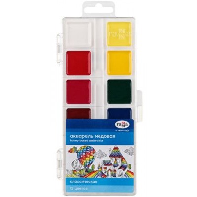 Краски акварельные медовые 12цв "Классическая" без кисти пласт.уп 1009194 Гамма