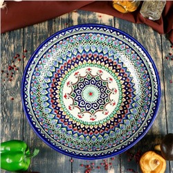 Ляган узбекский Риштанская Керамика «Узоры», d=33 см, глубокий, синий