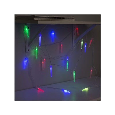 Гирлянда «Нить» 5 м с насадками «Сосульки граненые», IP20, прозрачная нить, 20 LED, свечение мульти (RG/RB), мигание, 220 В