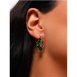 Серьги цветы ювелирная бижутерия коллекция "Дубай" покрытие: позолота, вставка: фианиты, цвет: зеленый, арт.314.389