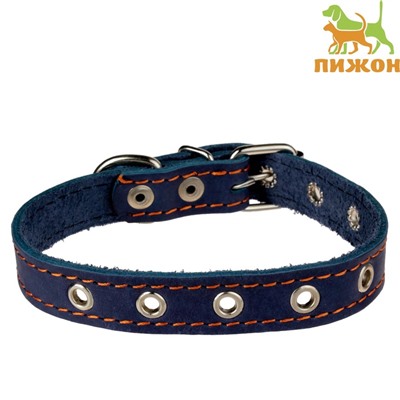 Ошейник кожаный однослойный безразмерный, 45×2 см, ОШ 18-39 см, синий
