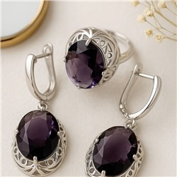 Комплект ювелирной бижутерии с крупным камнем серьги и кольцо 17 р, цвет: фиолетовый, арт.213.915-17