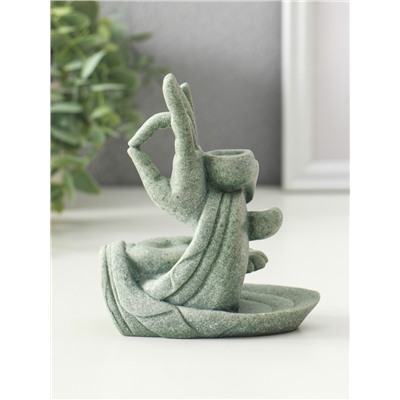 Подставка для благовоний «Мудра Витарка - Колесо учения», песчаник, стелющийся дым, 5.5×10.3×11.5 см