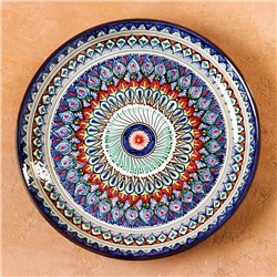 Ляган круглый «Риштан», 36 см, сине-красный орнамент