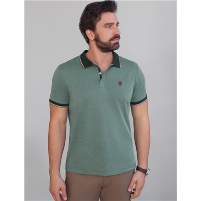 Футболка поло с воротником на пуговицах из полотна пике с меланжевым плетением с эластаном