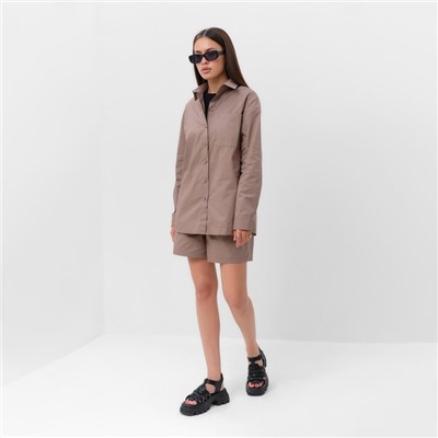 Костюм женский (рубашка, шорты) MIST Summer time, размер 48, цвет кофейный