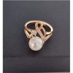 Комплект ювелирной бижутерии 18 р-р, коллекция "Дубай" серьги и кольцо, покрытие позолота, вставка: искусственный жемчуг, арт.214.638-18