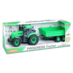 Трактор "Прогресс" с бортовым прицепом инерционный (зелёный) (в коробке)