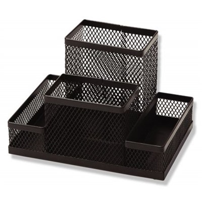 Подставка для письменных принадлежностей металлическая сетка Standart 4 отделения 205х105х100 мм черная HY3318 BK NEW ORANGE PEEL