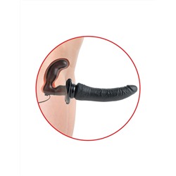 Черный страпон с вагинальной пробкой Deluxe Vibrating Penetrix Strap-On - 19 см.