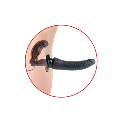 Черный страпон с вагинальной пробкой Deluxe Vibrating Penetrix Strap-On - 19 см.