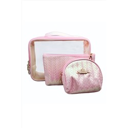 Kristaller Набор женских косметичек Chameleon Knitted rope pattern 3 in 1, розовый перламутр KRISTALLER, 1111212