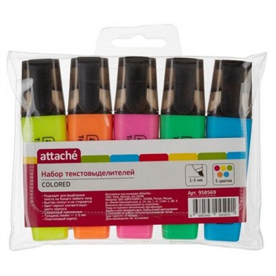 Набор текстовыделителей 5цв Colored 1-5мм 958569 Attache