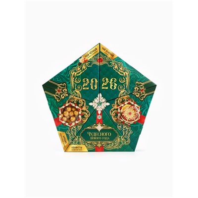 Подарочный набор новогодний «Время чудес»: чай зеленый, чай чёрный, арахис в глазури, конфеты, крем - мёд