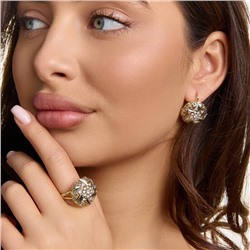 Комплект ювелирной бижутерии Итальянское золото (покрытие желтое 14к), серьги и кольцо 20 р, вставка: цирконы, цвет: прозрачный, арт.313.447-20