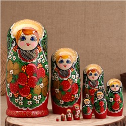 Матрёшка дерево «Хохлома», красное платье, 10 кукольная, 26 см