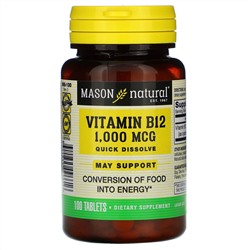 Mason Natural, Витамин B-12, 1000 мкг, 100 таблеток
