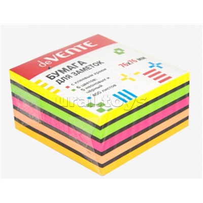 Клейкая бумага для заметок 76x76 мм, 400 листов, офсет 75 г/м², 5 неоновых цветов и черный цвет