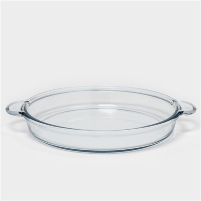 Блюдо для запекания Paşabahçe Borcam, 2.4 л, d=31.6 см, стекло, с ручками, прозрачное