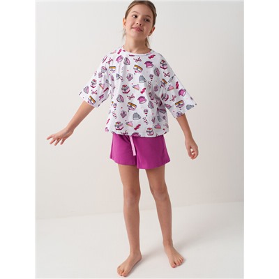 Комплект трикотажный для девочек: фуфайка (футболка), шорты