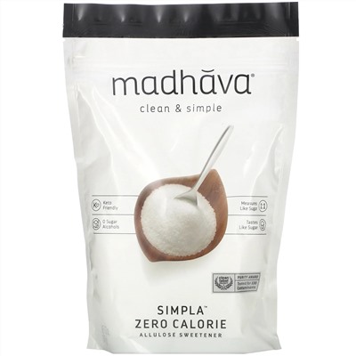 Madhava Natural Sweeteners, Simpla, чистый и простой вкус, безкалорийный подсластитель на основе аллюлозы, 340 г (12 унций)