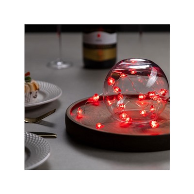 Гирлянда «Нить» 2 м роса с насадками «Сердце», IP20, серебристая нить, 20 LED, свечение красное, 2 режима, ААх2