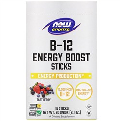 Now Foods, Sports, B-12 Energy Boost, батончики, ягодный вкус, 10 000 мкг, 12 шт., 60 г (2,1 унции)